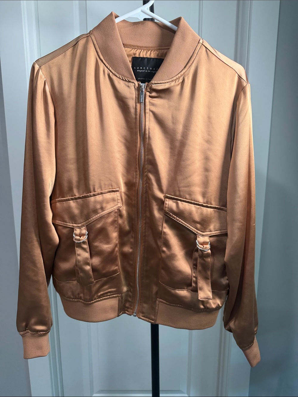 Sanctuary Satin Bomber Jacket in Copper Peach